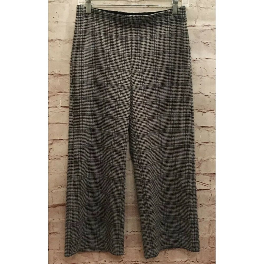 LOFT Petites SP Gray Houndstooth Pull On Pants Wide Leg Crop Ponte Knit Shimmer